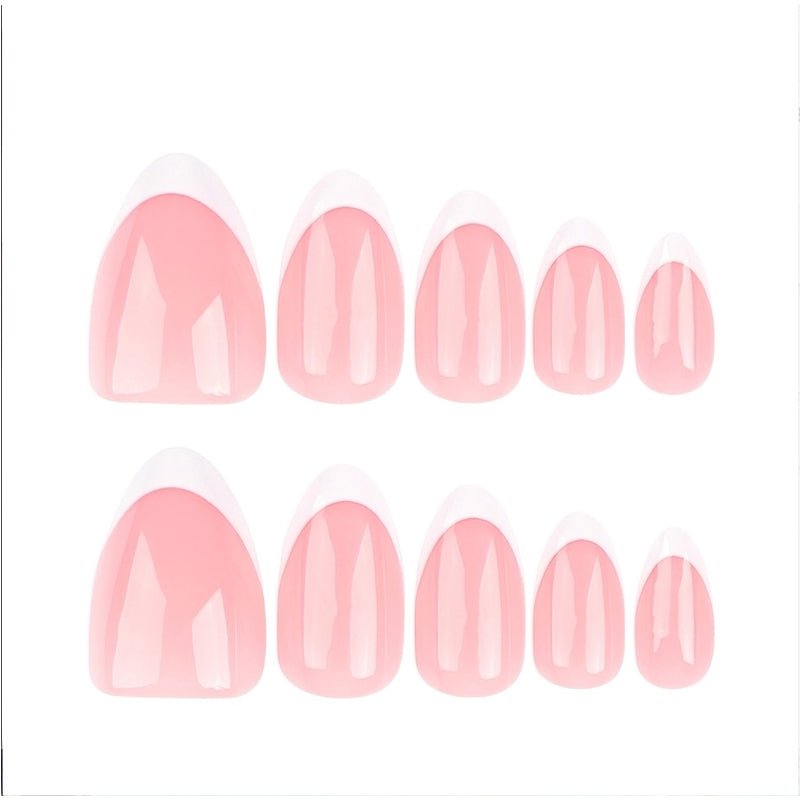 24 PCS Minimalist Nail Art With Short Circles Press On Nails Short Almond Fake Nails Oval French Tip False Nails - East Pass Shopping Store