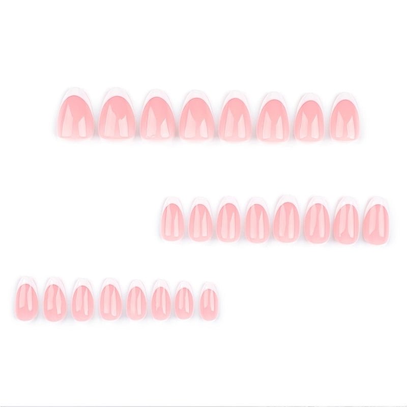 24 PCS Minimalist Nail Art With Short Circles Press On Nails Short Almond Fake Nails Oval French Tip False Nails - East Pass Shopping Store